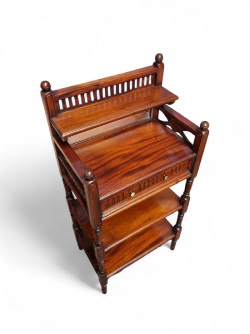 ANTIQUE VICTORIAN MAHOGANY WHATNOT WITH MIRROR AND DRAWER C1880 - ADDITIONAL PHOTO 4