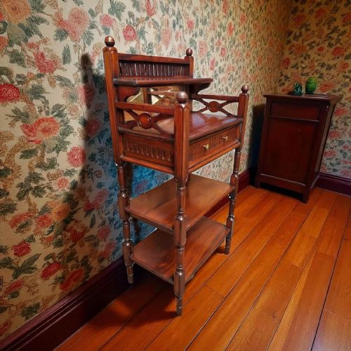 ANTIQUE VICTORIAN MAHOGANY WHATNOT WITH MIRROR AND DRAWER C1880 - ADDITIONAL PHOTO 7
