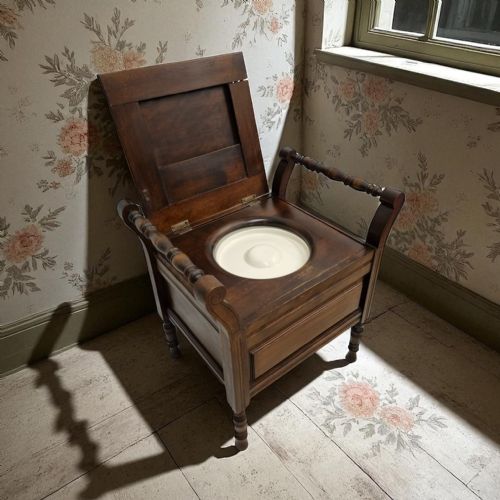 antique edwardian mahogany commode chair original porcelain insert early 20th century - CATEGORY: ANTIQUE FURNITURE - DATED EDWARDIAN