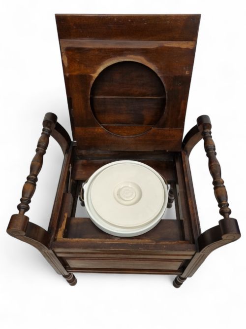 ANTIQUE EDWARDIAN MAHOGANY COMMODE CHAIR ORIGINAL PORCELAIN INSERT EARLY 20TH CENTURY - ADDITIONAL PHOTO 2