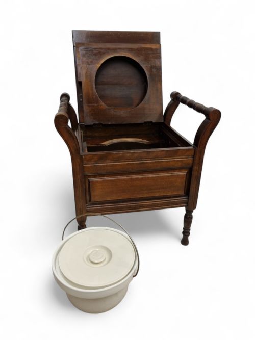 ANTIQUE EDWARDIAN MAHOGANY COMMODE CHAIR ORIGINAL PORCELAIN INSERT EARLY 20TH CENTURY - ADDITIONAL PHOTO 6