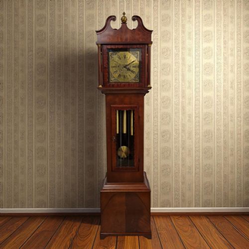 vintage mahogany longcase grandfather clock weightdriven movement c1960s - CATEGORY: ANTIQUE CLOCKS - DATED 1960