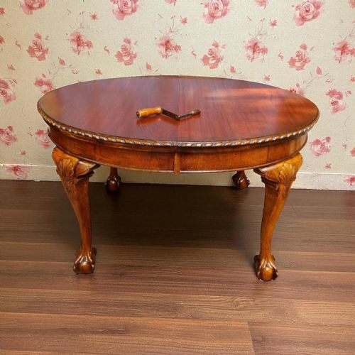 antique victorian mahogany extending dining table 19th century crank handle lion paw feet - CATEGORY: ANTIQUE TABLES - DATED VICTORIAN