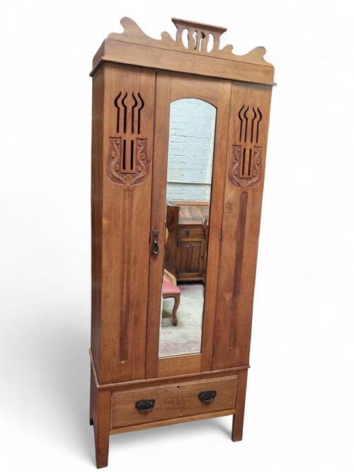 ANTIQUE EDWARDIAN PINE SINGLE WARDROBE WITH MIRROR - ADDITIONAL PHOTO 2
