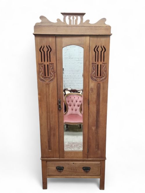 ANTIQUE EDWARDIAN PINE SINGLE WARDROBE WITH MIRROR - ADDITIONAL PHOTO 4