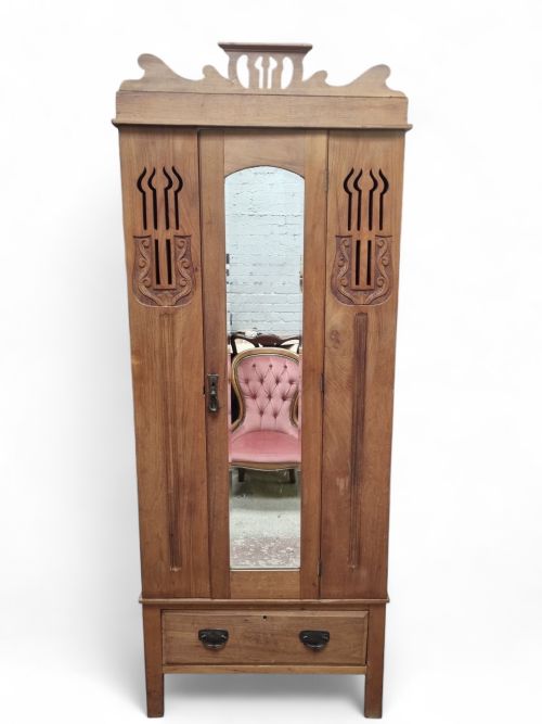 ANTIQUE EDWARDIAN PINE SINGLE WARDROBE WITH MIRROR - ADDITIONAL PHOTO 5