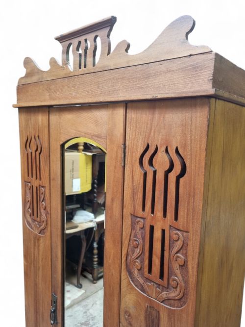ANTIQUE EDWARDIAN PINE SINGLE WARDROBE WITH MIRROR - ADDITIONAL PHOTO 6