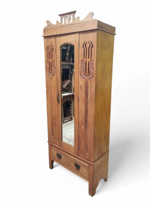 ANTIQUE EDWARDIAN PINE SINGLE WARDROBE WITH MIRROR - ADDITIONAL PHOTO 7
