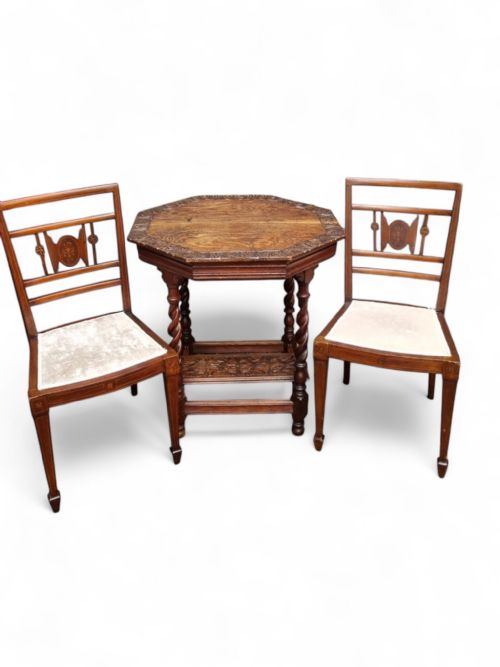 ANTIQUE EDWARDIAN SIX SIDED TOP CARVING OCCASIONAL TABLE - ADDITIONAL PHOTO 1