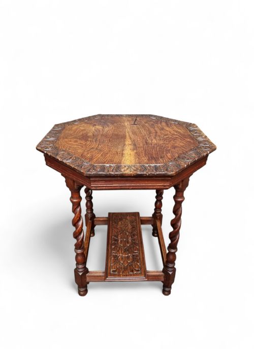 ANTIQUE EDWARDIAN SIX SIDED TOP CARVING OCCASIONAL TABLE - ADDITIONAL PHOTO 2