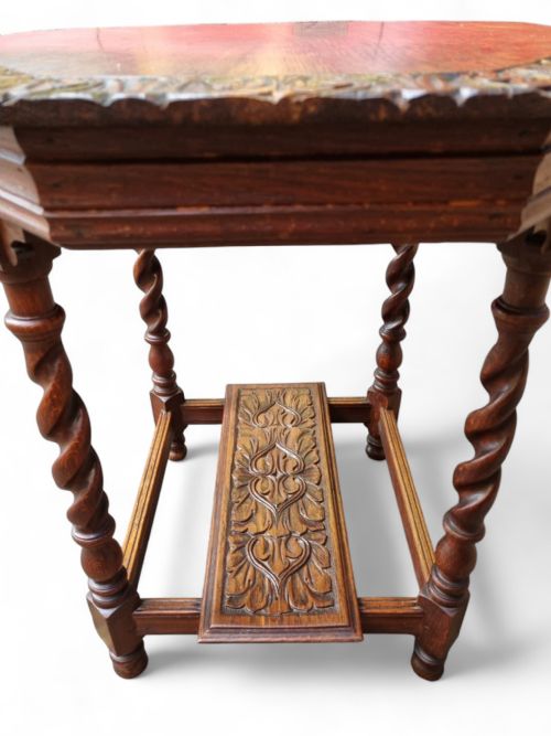 ANTIQUE EDWARDIAN SIX SIDED TOP CARVING OCCASIONAL TABLE - ADDITIONAL PHOTO 7