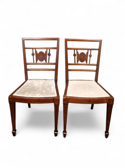 antique victorian inlaid mahogany dining chairs set of 2 - CATEGORY: ANTIQUE CHAIRS - DATED VICTORIAN