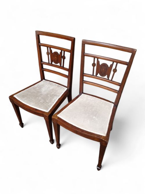 ANTIQUE VICTORIAN INLAID MAHOGANY DINING CHAIRS SET OF 2 - ADDITIONAL PHOTO 5