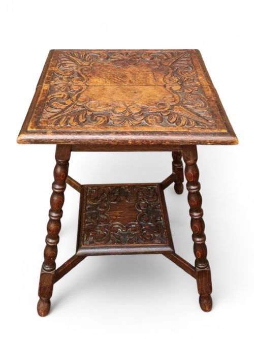 ANTIQUE EDWARDIAN HANDMADE CARVED OCCASIONAL TABLE - ADDITIONAL PHOTO 1