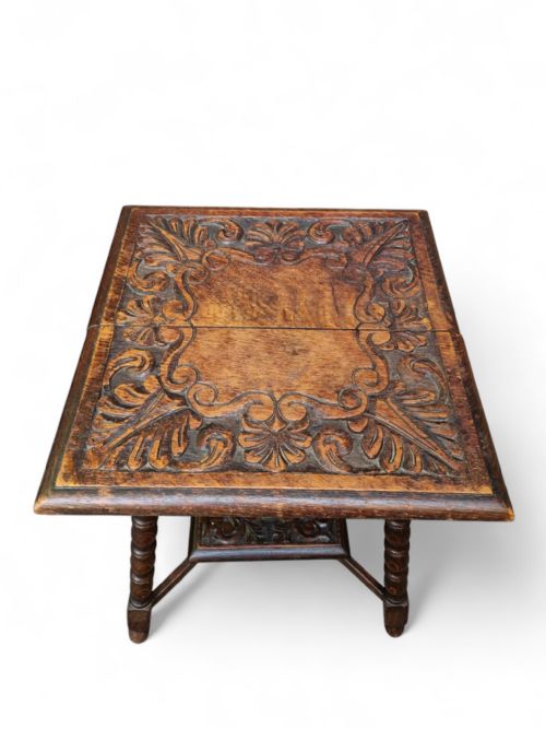 ANTIQUE EDWARDIAN HANDMADE CARVED OCCASIONAL TABLE - ADDITIONAL PHOTO 2