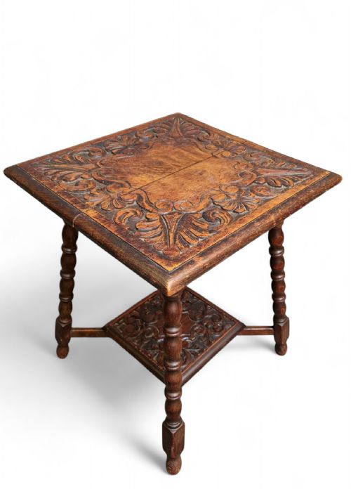 ANTIQUE EDWARDIAN HANDMADE CARVED OCCASIONAL TABLE - ADDITIONAL PHOTO 4