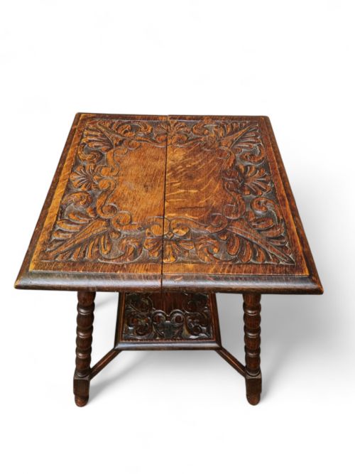 ANTIQUE EDWARDIAN HANDMADE CARVED OCCASIONAL TABLE - ADDITIONAL PHOTO 6