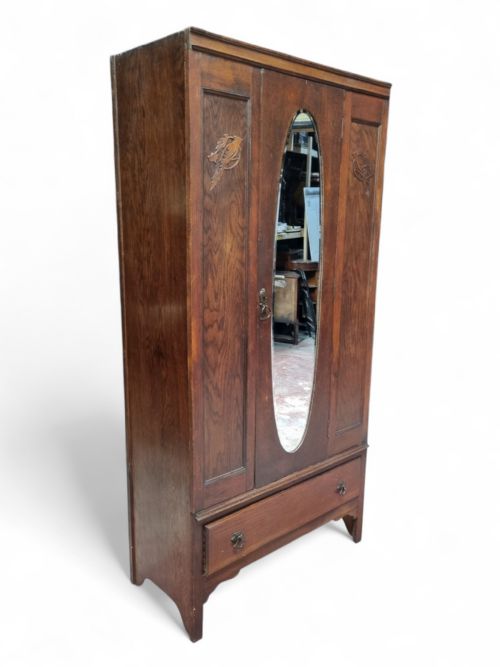 ANTIQUE EDWARDIAN OAK WARDROBE MIRROR DOOR - ADDITIONAL PHOTO 1
