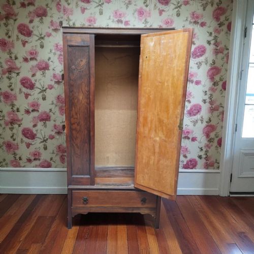 ANTIQUE EDWARDIAN OAK WARDROBE MIRROR DOOR - ADDITIONAL PHOTO 2