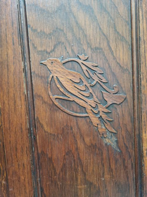 ANTIQUE EDWARDIAN OAK WARDROBE MIRROR DOOR - ADDITIONAL PHOTO 3