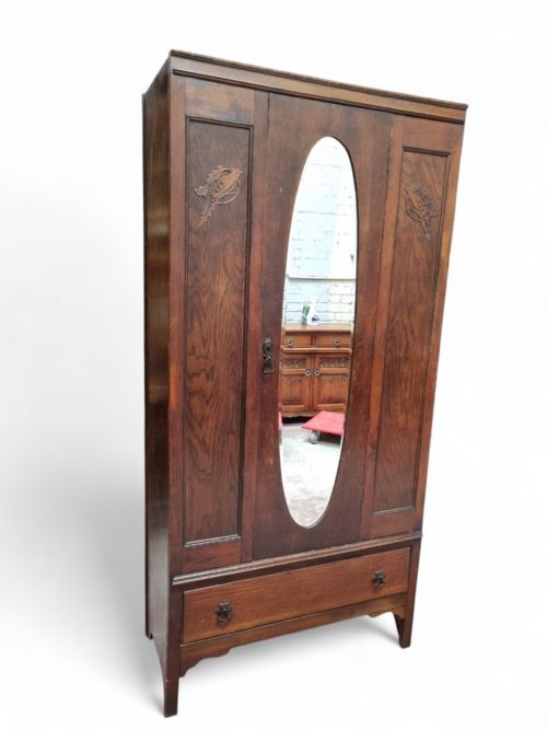 ANTIQUE EDWARDIAN OAK WARDROBE MIRROR DOOR - ADDITIONAL PHOTO 5