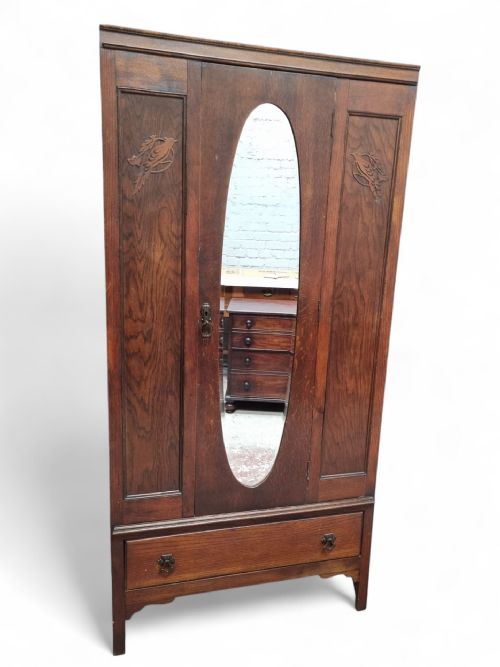 ANTIQUE EDWARDIAN OAK WARDROBE MIRROR DOOR - ADDITIONAL PHOTO 7