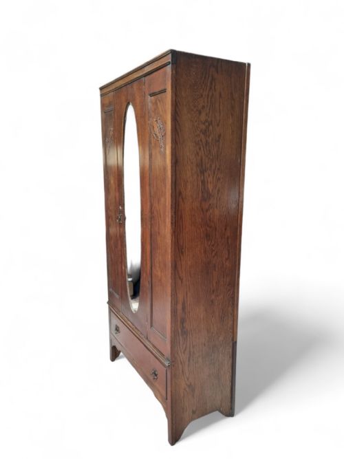 ANTIQUE EDWARDIAN OAK WARDROBE MIRROR DOOR - ADDITIONAL PHOTO 8