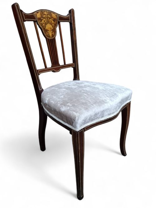 ANTIQUE VICTORIAN INLAID MAHOGANY DINING CHAIRS SET OF 3 - ADDITIONAL PHOTO 4