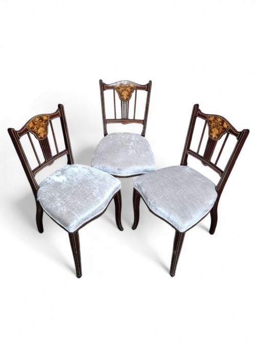 ANTIQUE VICTORIAN INLAID MAHOGANY DINING CHAIRS SET OF 3 - ADDITIONAL PHOTO 5