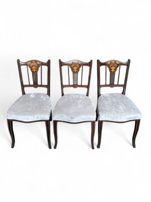 ANTIQUE VICTORIAN INLAID MAHOGANY DINING CHAIRS SET OF 3 - ADDITIONAL PHOTO 6