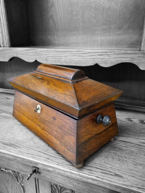 ANTIQUE VICTORIAN MAHOGANY TEA CADDY SARCOPHAGUS FORM C1880 - ADDITIONAL PHOTO 2