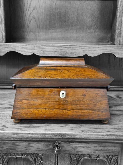 ANTIQUE VICTORIAN MAHOGANY TEA CADDY SARCOPHAGUS FORM C1880 - ADDITIONAL PHOTO 3