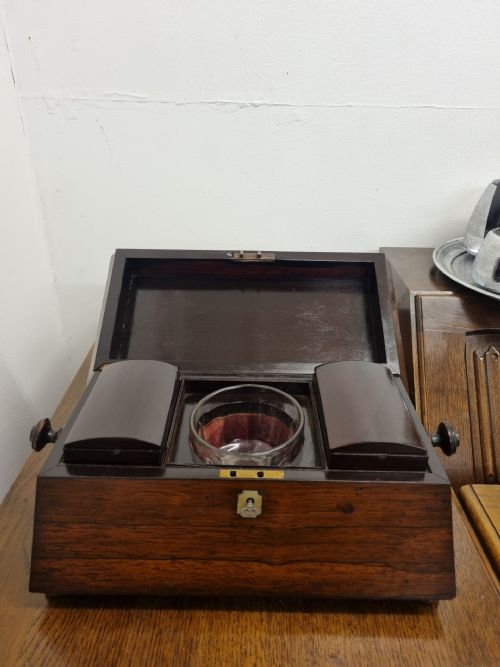 ANTIQUE VICTORIAN MAHOGANY TEA CADDY SARCOPHAGUS FORM C1880 - ADDITIONAL PHOTO 4