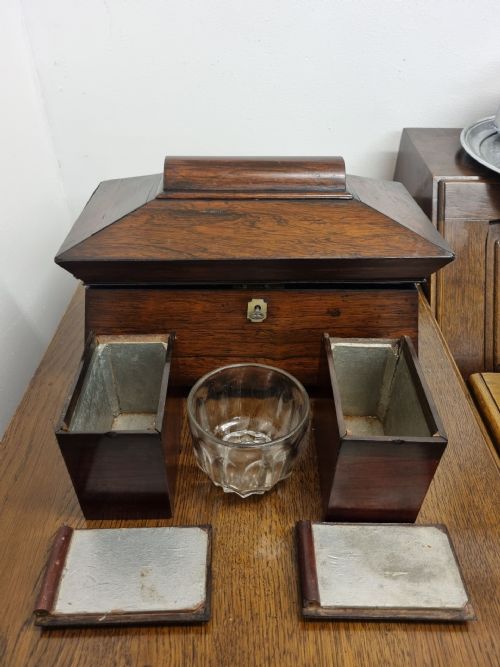 ANTIQUE VICTORIAN MAHOGANY TEA CADDY SARCOPHAGUS FORM C1880 - ADDITIONAL PHOTO 6
