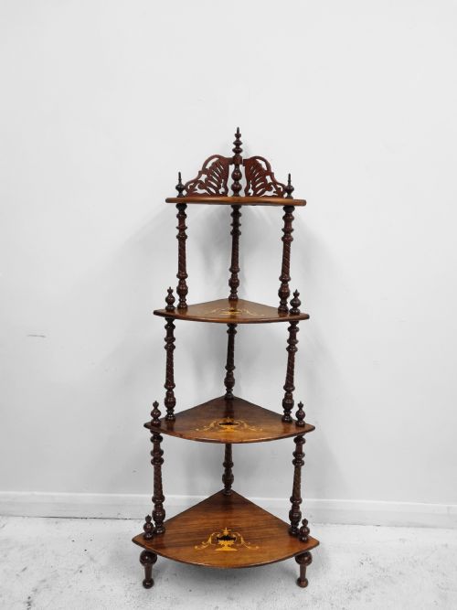 ANTIQUE VICTORIAN INLAID WALNUT CORNER WHATNOT STAND C1880 - ADDITIONAL PHOTO 1