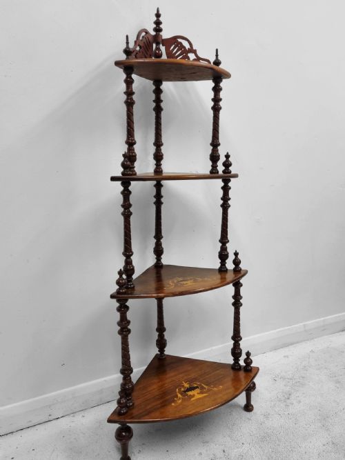 ANTIQUE VICTORIAN INLAID WALNUT CORNER WHATNOT STAND C1880 - ADDITIONAL PHOTO 2