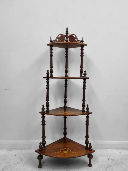 ANTIQUE VICTORIAN INLAID WALNUT CORNER WHATNOT STAND C1880 - ADDITIONAL PHOTO 3
