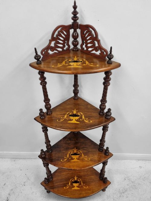 ANTIQUE VICTORIAN INLAID WALNUT CORNER WHATNOT STAND C1880 - ADDITIONAL PHOTO 4