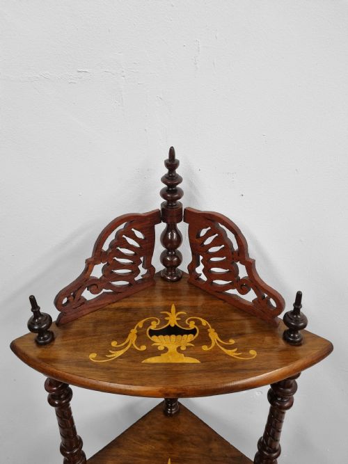 ANTIQUE VICTORIAN INLAID WALNUT CORNER WHATNOT STAND C1880 - ADDITIONAL PHOTO 5