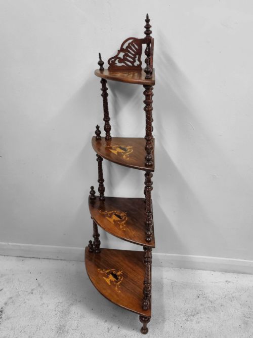 ANTIQUE VICTORIAN INLAID WALNUT CORNER WHATNOT STAND C1880 - ADDITIONAL PHOTO 6