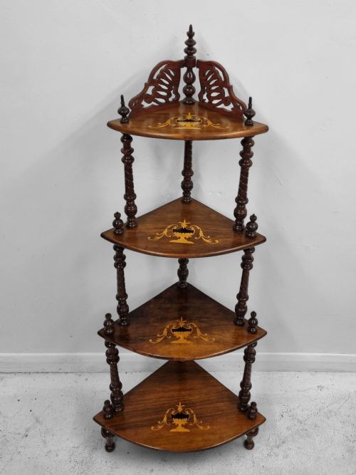 ANTIQUE VICTORIAN INLAID WALNUT CORNER WHATNOT STAND C1880 - ADDITIONAL PHOTO 7