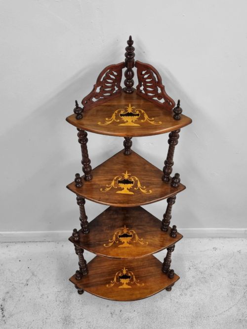 ANTIQUE VICTORIAN INLAID WALNUT CORNER WHATNOT STAND C1880 - ADDITIONAL PHOTO 8