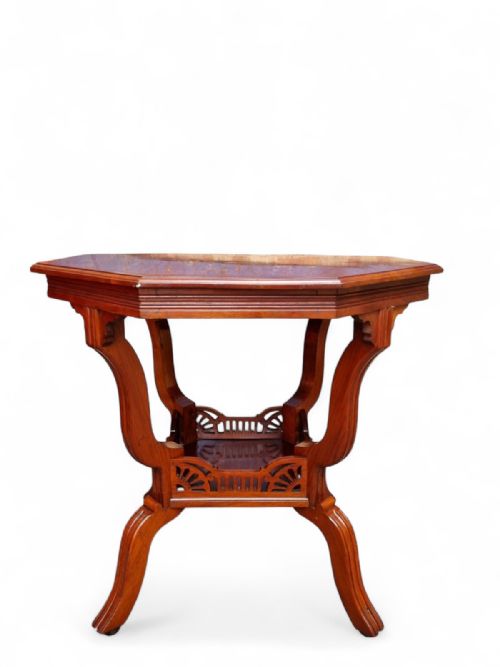 ANTIQUE EDWARDIAN WALNUT WINDOW TABLE OCTAGONAL TOP - ADDITIONAL PHOTO 2