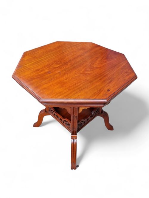 ANTIQUE EDWARDIAN WALNUT WINDOW TABLE OCTAGONAL TOP - ADDITIONAL PHOTO 4