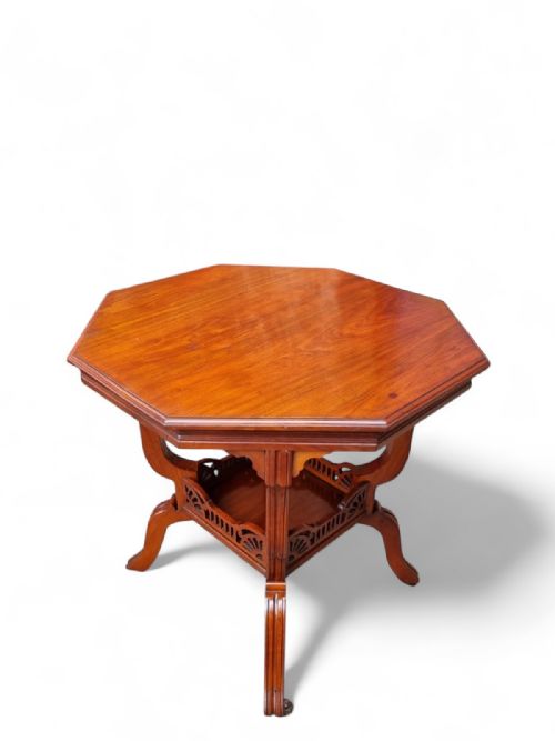 ANTIQUE EDWARDIAN WALNUT WINDOW TABLE OCTAGONAL TOP - ADDITIONAL PHOTO 5