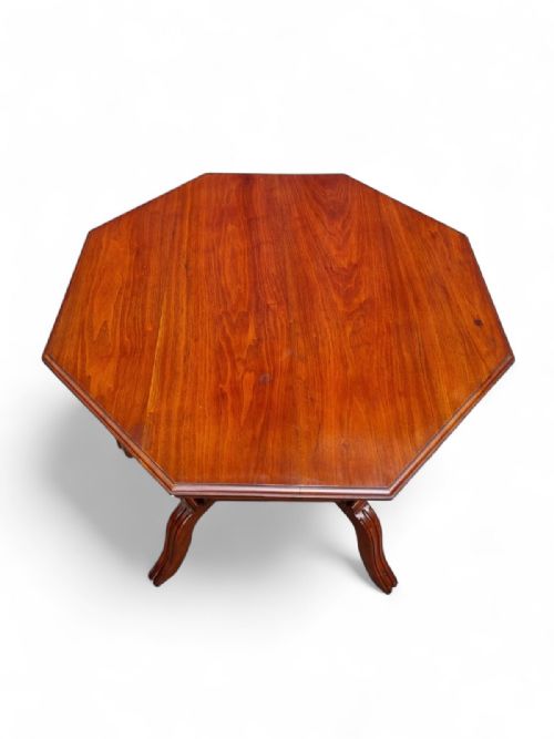 ANTIQUE EDWARDIAN WALNUT WINDOW TABLE OCTAGONAL TOP - ADDITIONAL PHOTO 6