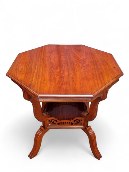ANTIQUE EDWARDIAN WALNUT WINDOW TABLE OCTAGONAL TOP - ADDITIONAL PHOTO 7