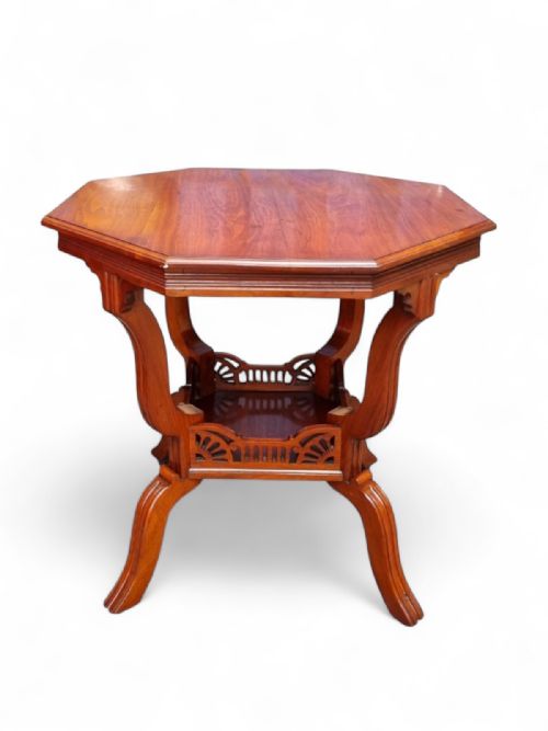 ANTIQUE EDWARDIAN WALNUT WINDOW TABLE OCTAGONAL TOP - ADDITIONAL PHOTO 8