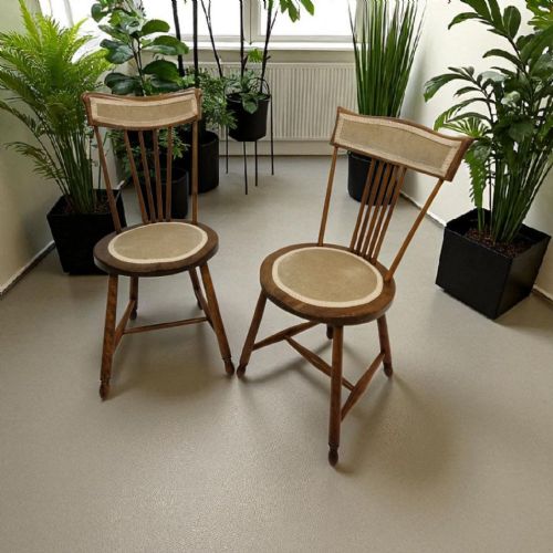 antique pair of bedroom chairs spindle back penny seat - CATEGORY: ANTIQUE CHAIRS - DATED 1920