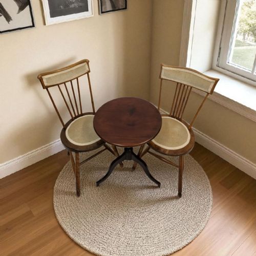 ANTIQUE PAIR OF BEDROOM CHAIRS SPINDLE BACK PENNY SEAT - ADDITIONAL PHOTO 4